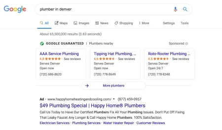 plumber in denver google search