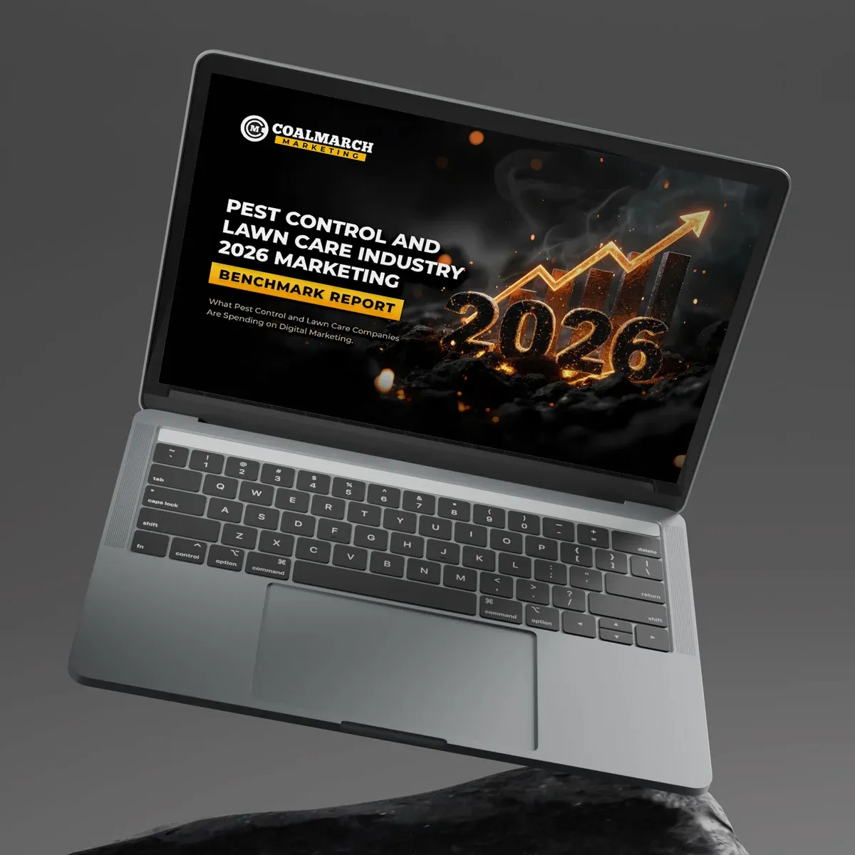 Benchmark report ebook mokcup on laptop computer