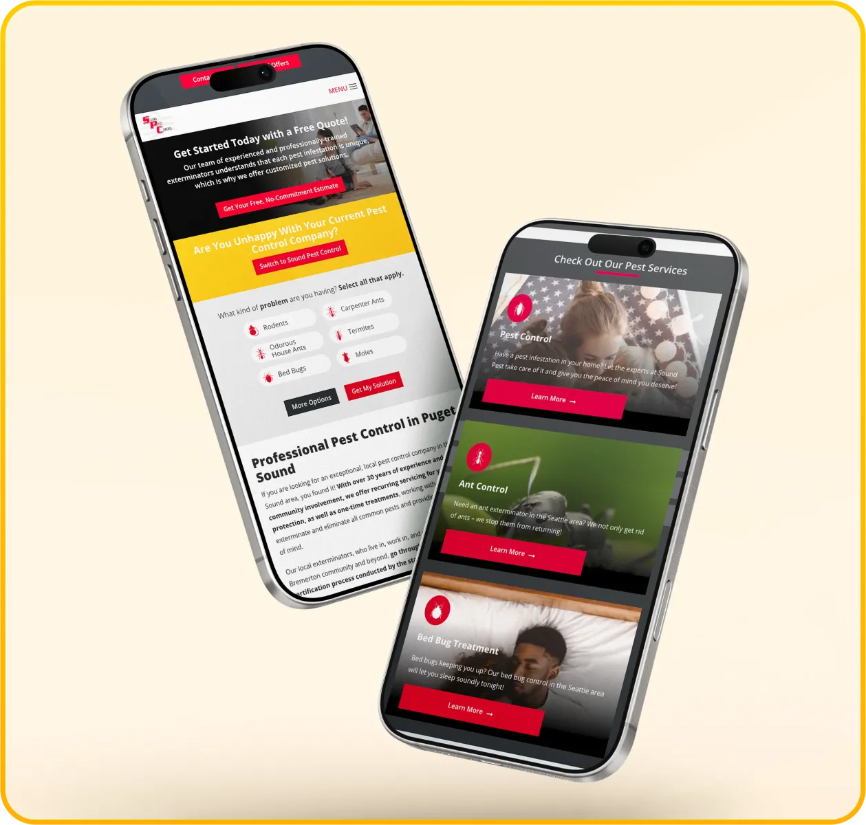 Sound pest mobile phone website mockup