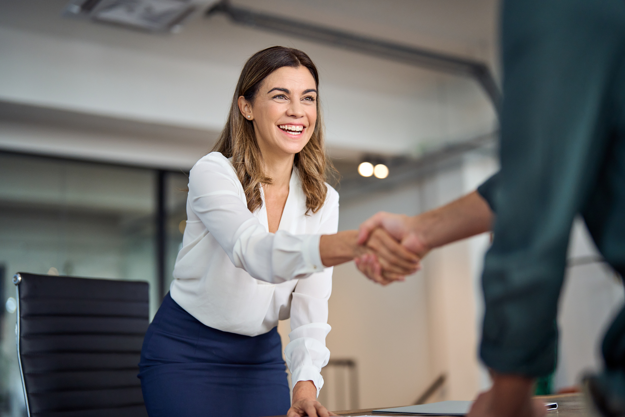 business lady shaking hands